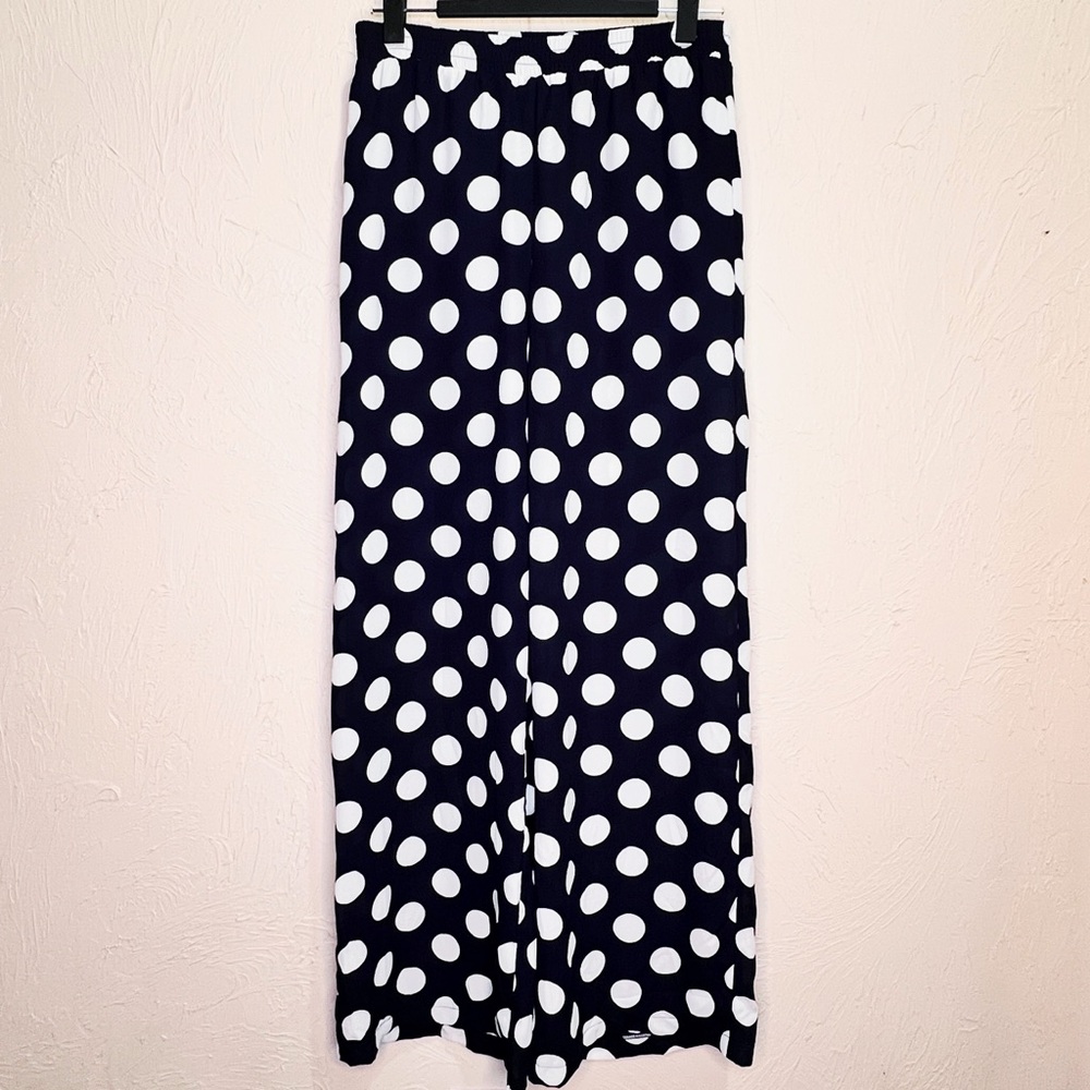 Sheer Navy Blue Polka Dot Wide Leg Palazzo Pants Womens M
